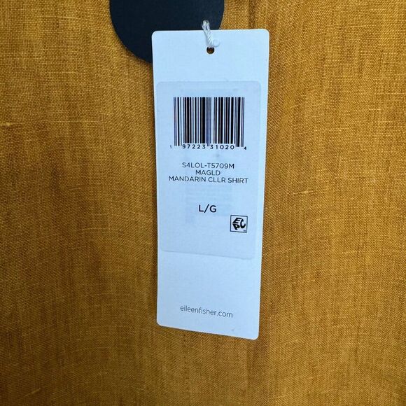 Eileen Fisher Large Linen Shirt NEW Marigold Mandarin Collar SS Button Down - Picture 5 of 7